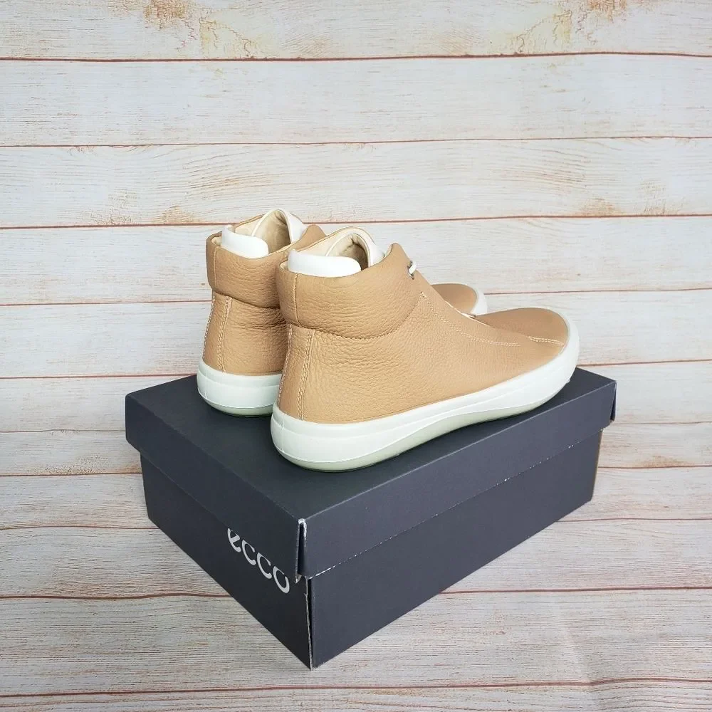 ECCO Women Leather Kinhin High Top Fashion Sneakers Volluto Shadow Tan White 41